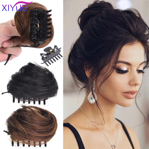 XIYUE-moño para el cabello para mujer, postizo de pelo sintético rizado, moño ombré, lisos, con pinza ► Foto 1/6