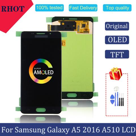 Pantalla LCD AMOLED de 100% pulgadas para Samsung Galaxy A5 5,2, A510F, A510M, A510FD, A5100, A510, montaje de pantalla táctil, 2016 probada, original ► Foto 1/6