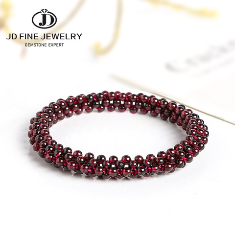 JD 3mm piedras granates naturales pulsera de cuentas tejido elástico pulsera y brazalete de regalo de la joyería para las mujeres 7 pulgadas al por mayor ► Foto 1/6