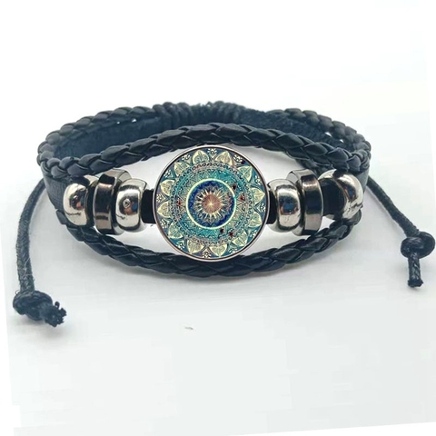 De moda Glamour objeto artístico con Mandala foto pulsera Henna pulsera de cuero símbolo Om Yoga budista Zen pulsera de cristal de la joyería de las mujeres ► Foto 1/6