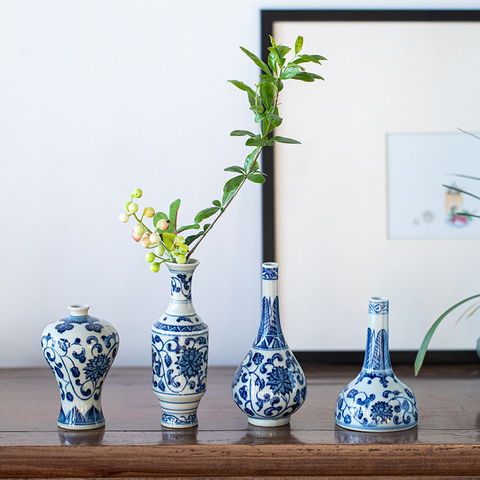 Jingdezhen chino azul y Blanco japonés Zen cerámica Mesa jarrón florero pintado decorativo regalo ornamental ► Foto 1/6