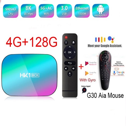 HK1 caja S905X3 Amlogic 8K Dispositivo de tv inteligente Android 9,0 lan gigabit bluetooth4.0 2,4g y 5g Wifi Youtube Nef1x reproductor multimedia de google ► Foto 1/6