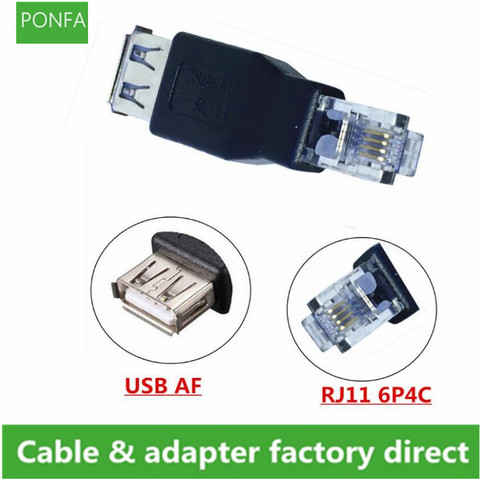 Adaptador de conector de teléfono de red Ethernet, USB 2,0 A hembra A RJ11, 4 pines, 6P4C macho ► Foto 1/1