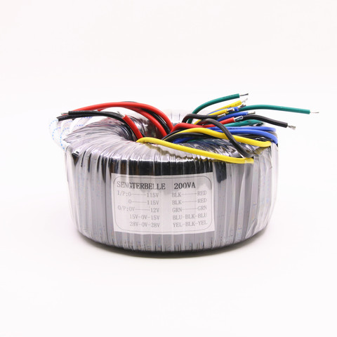 Transformador toroidal de cobre puro, 200W, salida: 28V-0-28V 15V-0-15V 0-12V, amplificador, transformador de audio ► Foto 1/1