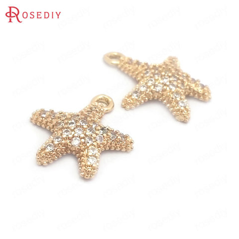 (39603)6 uds. De colgantes de estrella de mar de latón y circón de Color dorado de 12x14MM y 24K, suministros de joyería, accesorios para manualidades ► Foto 1/6