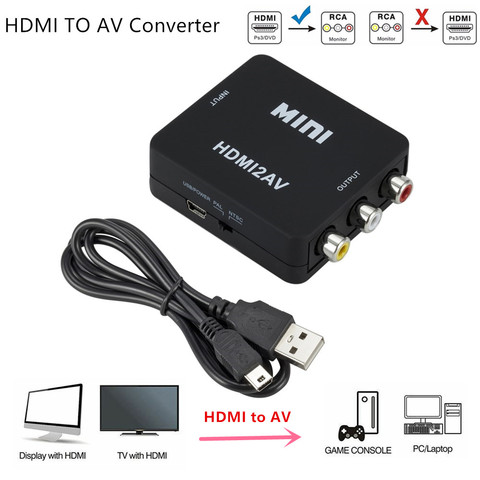 HDMI-Caja Convertidora de vídeo HD compatible con AV, RCA, CVSB, L/R, 1080P, adaptador compuesto de vídeo HDMI2AV, compatible con NTSC y PAL ► Foto 1/6