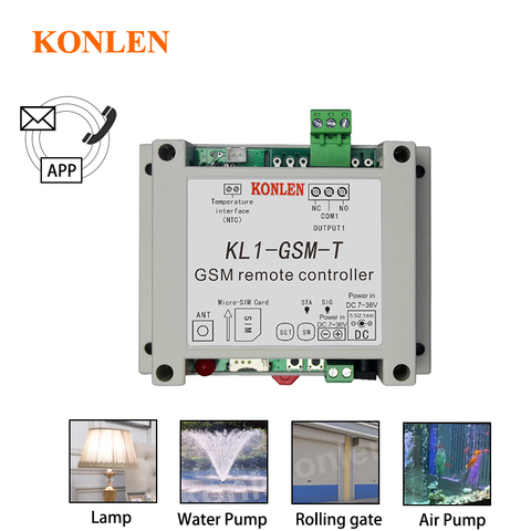 KONLEN-controlador de relé GSM inteligente, Sensor de temperatura, SMS, llamada, Control remoto, domótica, interruptor de encendido, abridor de puerta, bomba de agua ► Foto 1/6