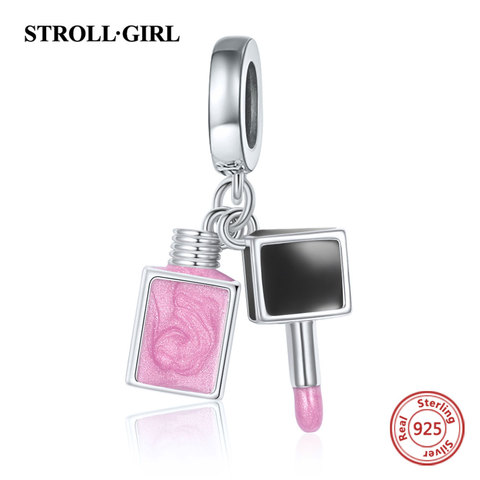 Apta para pulsera europea Original para mujer, de Plata de Ley 925, esmalte rosa, cuentas colgantes de esmalte de uñas, dijes para mujer, joyería ► Foto 1/6