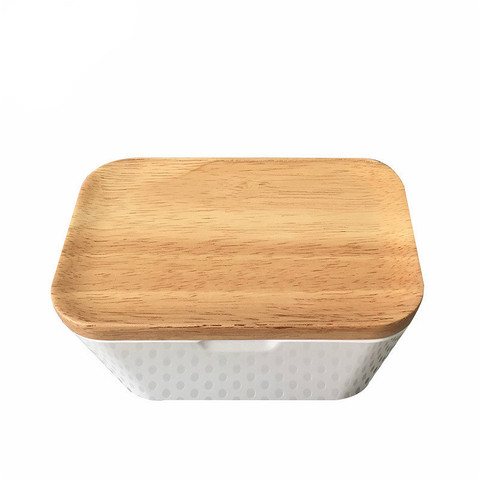 Caja de melamina con soporte para tapa de madera, contenedor de almacenamiento de madera para servir, herramientas de cocina de Hotel, 250g/400g ► Foto 1/6