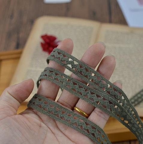 5 metros 100% cinta con encaje de algodón álbum de recortes artesanal DIY verde del ejército recorte de encaje tejido 14mm de ancho ► Foto 1/3