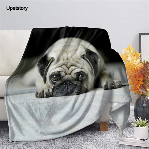 Upetstory 3D encantador con dibujo de Pug caliente manta Sherpa Super suave mantas de lana en el sofá de cama adultos niños colcha ► Foto 1/6