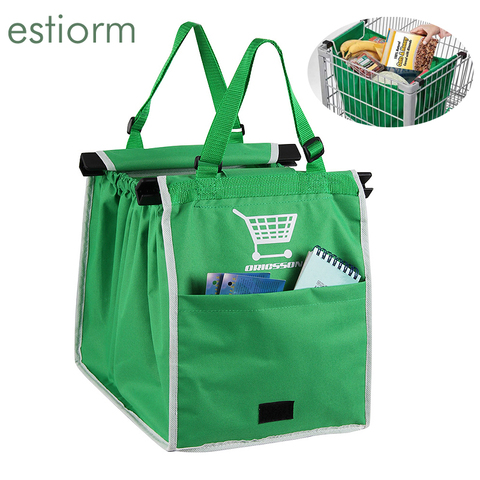 Bolsa de compras reutilizable lavable plegable de tela no tejida de carro de supermercado, bolsas de compras, bolsas de comestibles bolsa verde ► Foto 1/6