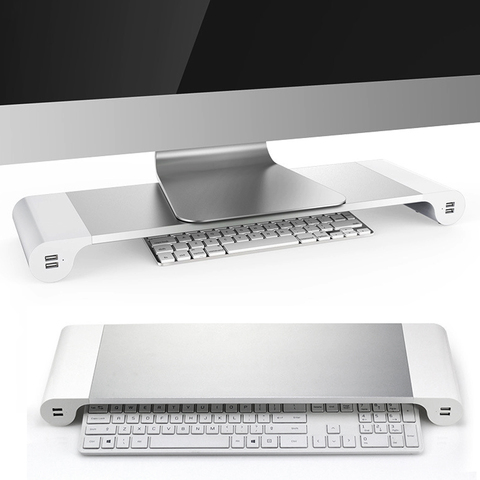 Besegad-Soporte de Monitor de aleación de aluminio, base de escritorio con 4 puertos USB para iMac, MacBook, ordenador portátil, enchufe de la UE ► Foto 1/6