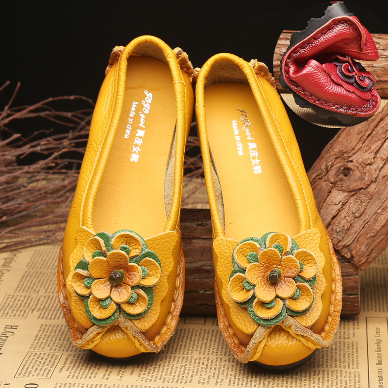 Zapatos planos de cuero para primavera para mujer, mocasines de cuero genuino con flores, informales, 2022 ► Foto 1/6
