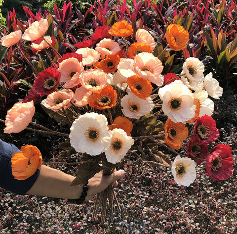 Flor de amapola de seda de 4 cabezas, 60cm, rama de color de otoño, decoración de boda, decoración del hogar, nuevo ► Foto 1/6