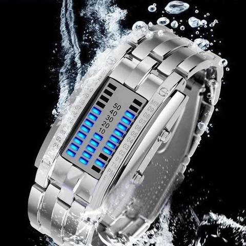 Reloj de moda para parejas, reloj de lujo para hombres y mujeres, reloj de acero inoxidable para amantes, reloj de pulsera con fecha LED, reloj de pulsera binario, relojes deportivos ► Foto 1/6