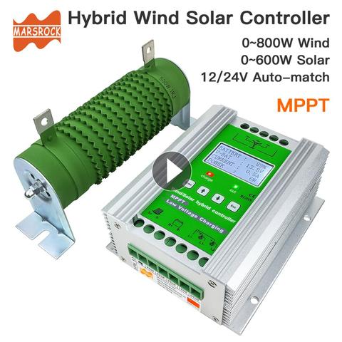 Controlador de carga de refuerzo híbrido Solar de viento MPPT de 1400W, aplicación automática de 12/24V para viento de 800W 600W + 600W 400W Solar con carga de descarga ► Foto 1/6