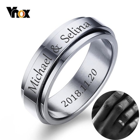 Anillo giratorio de acero inoxidable personalizable con nombre y fecha, joyería personalizable, 6mm de tamaño ► Foto 1/6