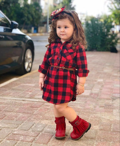 0-5T de niño de navidad niños recién nacidos bebé niñas vestido de algodón rojo a cuadros, partido Princesa, Vestido de manga larga ropa de chica ► Foto 1/5