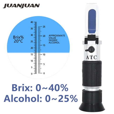 Refractómetro de alcohol de mano, medidor de concentración de vino y azúcar, densitómetro 0-25%, cerveza de alcohol 0-40%, uvas Brix ATC 48% de descuento ► Foto 1/6