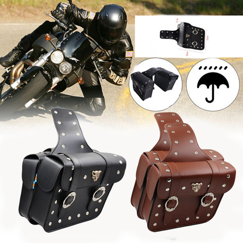 Bolsas izquierda + derecha para SILLÍN de motocicleta, herramientas de almacenamiento de gran capacidad para Harley y Honda ► Foto 1/6