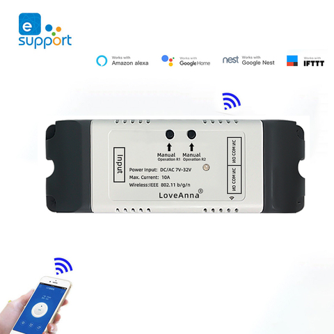 EWeLink 2ch WIFI inteligente interruptor de puerta/Motor DC cortina interruptor 12V 24V 32V Compatible con Google y Alexa ► Foto 1/6