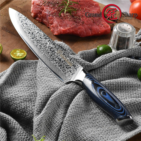 8 ''japonés Damasco Acero inoxidable cuchillo de Chef 67 capas VG-10 de acero damasco cocina Chef cuchillo G10 manejar con regalo la caja ► Foto 1/6