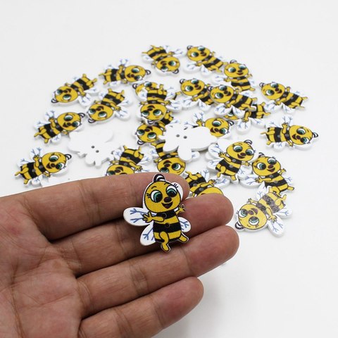 Botones de madera de abeja de dibujos animados, suministros para manualidades, costura de ropa para bebés y niños, 50 Uds. Nuevo variado ► Foto 1/6