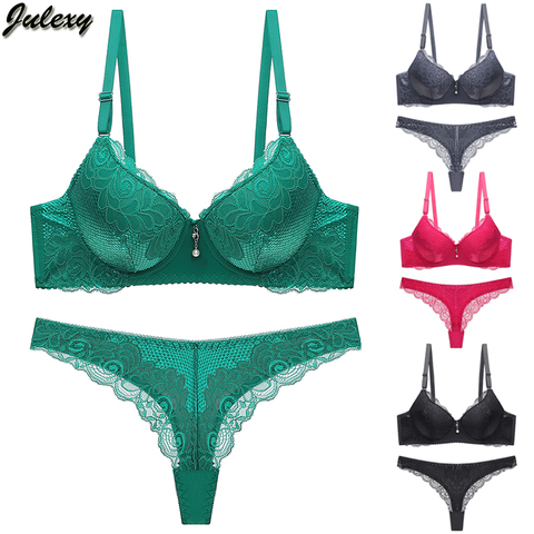 Julexy-tangas sexys para mujer, Conjunto de sujetador de realce de encaje, conjunto de bragas G string BC, ropa interior íntima sólida 2022 ► Foto 1/6