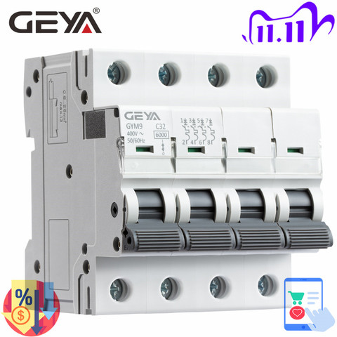 GEYA GYM9 4P 6KA, fabricante directo de fábrica, capacidad de ruptura, MCB Din Rail Mini disyuntor 6A-63A AC ► Foto 1/5