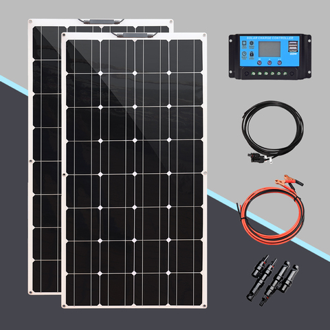 panels solars flexible 200w 100w Cargador solar 12v célula solar kit completo para sistema doméstico 1000w coche barco solar caravana batería RV ► Foto 1/6