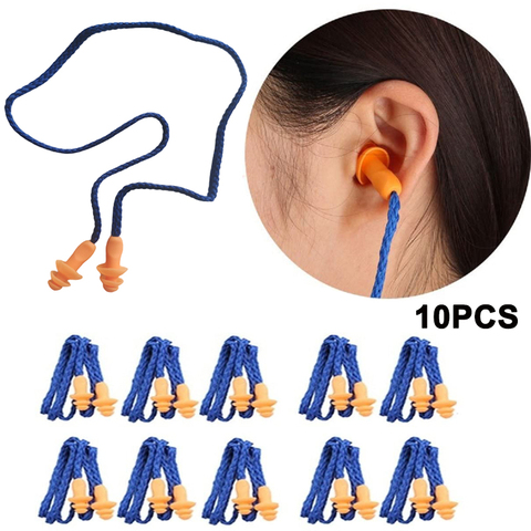 10 Uds suave silicona con cable Protector oreja insonorizadas orejeras ruido tapones para los oídos de protección dormir ronquidos reutilizable oídos tapones ► Foto 1/6