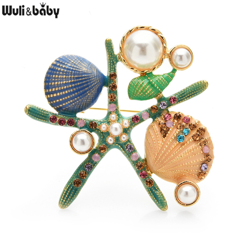 Wuli & baby-broche de estrella de mar esmaltado para mujer, broche de estrella de mar, perla, Animal, fiesta, oficina, regalos de joyería ► Foto 1/4