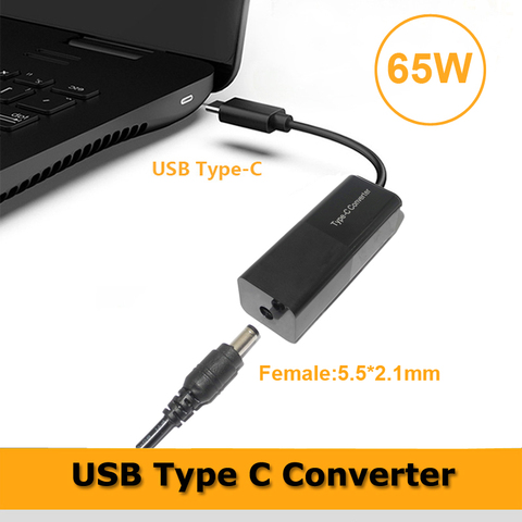 Conversor adaptador de corriente USB tipo C para portátil, 65W, 5,5x2,5mm, hembra a USB C, adaptador de teléfono para Macbook, Asus, Hp, Lenovo ► Foto 1/6