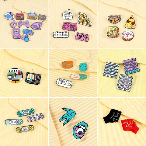 2-7 unids/set de dibujos animados lindo Pines de esmalte juego de máquina de alimentos de la máquina puño TV carta broches Punk insignia joyería solapa Denim Pin regalo para amigo ► Foto 1/6