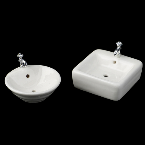 Fregadero de baño cuadrado para casa de muñecas, accesorio de simulación para casa de muñecas, en miniatura, de cerámica, color blanco, 1:12 ► Foto 1/6