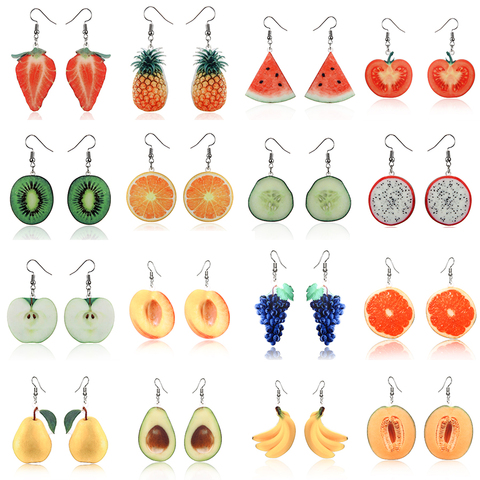 Pendientes colgantes de fruta acrílica para mujer y niña, aretes de fruta, fruta, naranja, manzana, Kiwi, sandía, melocotón, plátano, a la moda ► Foto 1/6