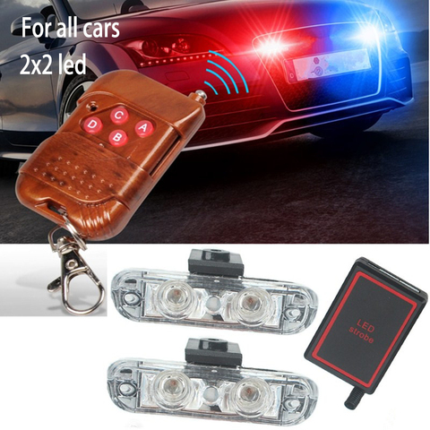 Nuevo 1Set DC 12V 2 LED control remoto inalámbrico Flash coche camión policía luz roja y azul intermitente luz de advertencia led estroboscópica ► Foto 1/6