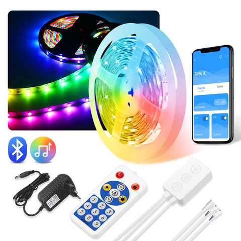 Tira de luces LED RGB inteligente WS2812b con Bluetooth, 5V, IC, direccionable individualmente, 5M, 10M, 5050 ws2812, para fiesta en casa ► Foto 1/6