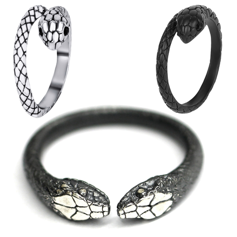 Anillos De Serpiente dobles góticos para hombre y mujer, joyería gótica de moda, anillo abierto Ajustable único de acero inoxidable ► Foto 1/1