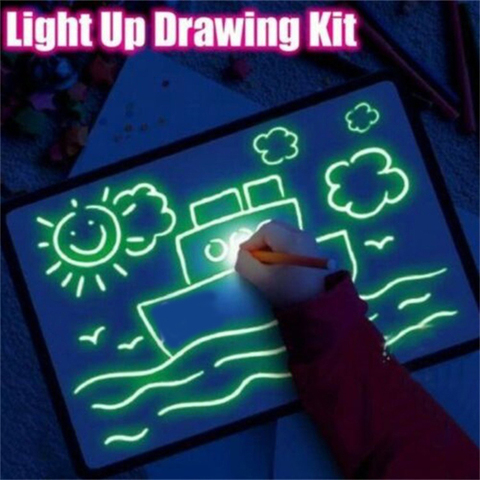 Tablero de dibujo fluorescente inglés con diversión ligera y Juguete del desarrollo, tablero de aprendizaje de pintura, dibujo mágico, juguetes educativos, regalo para niños ► Foto 1/6