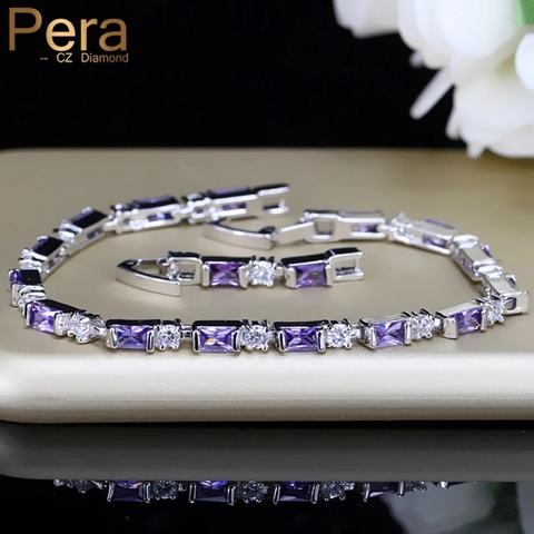 Pera CZ Boda nupcial romántica pulsera púrpura y blanco gran forma cuadrada cúbicos zirconia joyería de cristal para las mujeres B060 ► Foto 1/6