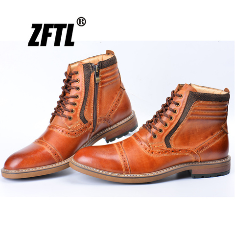 ZFTL nuevos hombres botas tipo martins de gran tamaño de cuero genuino hecho a mano para hombre de invierno cálidos hombres Bullock encaje casual-hombres tobillo botas 046 ► Foto 1/6