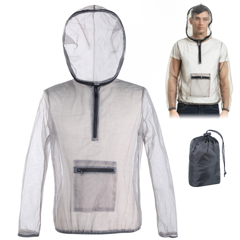 Chaqueta de malla ultraligera con capucha para exteriores, antimosquitos, transparente, protectora, para acampar y pescar ► Foto 1/6