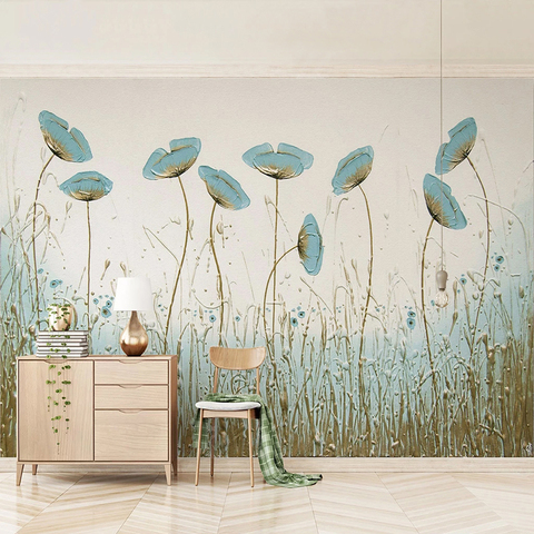 Papel pintado 3D personalizado, mural grande con fotos, fondo de hermosas flores verdes, ideal para el dormitorio, comedor, salón, decoración del hogar ► Foto 1/6