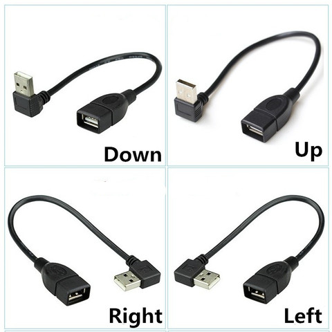 Adaptador hembra macho A USB 10cm, 20cm, 40cm, 90 grados, arriba y abajo, con ángulo izquierdo y derecho, cable negro ► Foto 1/5