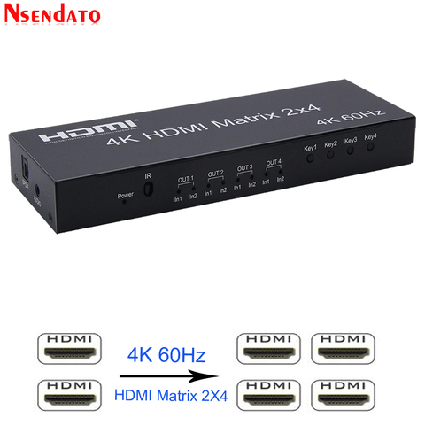 Divisor de Matriz HDMI 4k 2X4, 4K, 60Hz, 2 en 4, HDMI, separador, Extractor de Audio, AUX SPDIF, escala hacia abajo para PS3/4, TV, DVD ► Foto 1/6