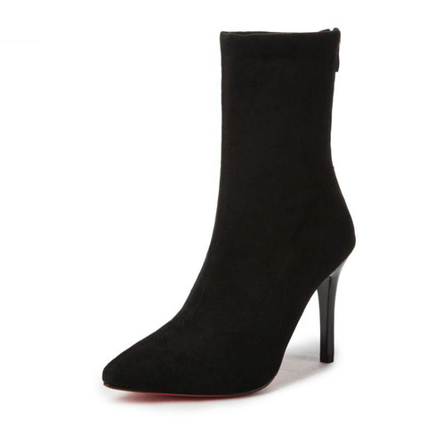Botas de media caña con punta estrecha para Mujer, botines elásticos, color negro, para invierno ► Foto 1/6