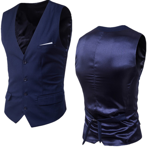 Los hombres azul marino vestido de traje de chaleco 2022 nueva Slim Fit V cuello esmoquin Chaleco de los hombres de negocios Formal inteligente chaleco Casual Homme 6XL ► Foto 1/6