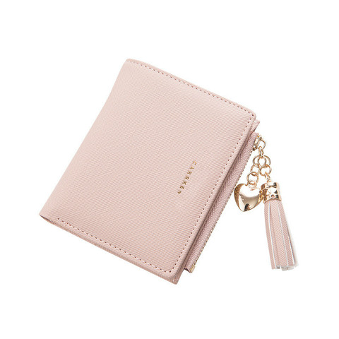 Cartera corta con borlas para mujer, bolso de mano de cuero PU